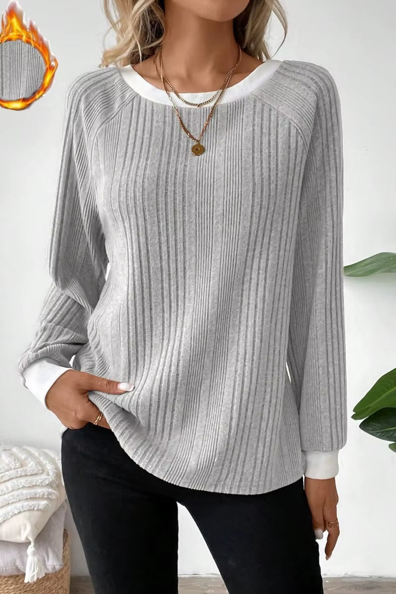 Women's Long Sleeve Knit Solid Color Ribbed Sweater