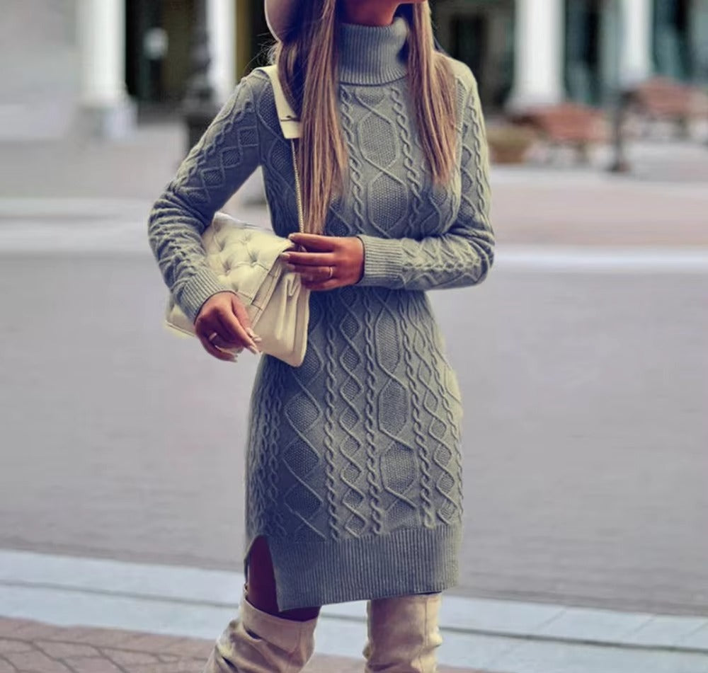 Women's Turtleneck Long Sleeve Cable Knit Sweater Dress