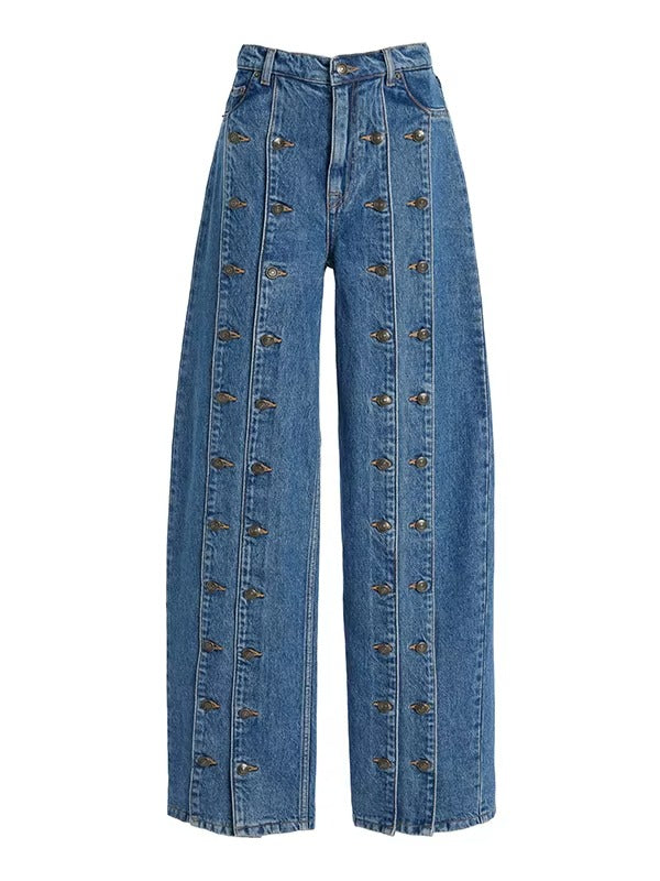 Women’s Stylish Wide Leg Button Jeans