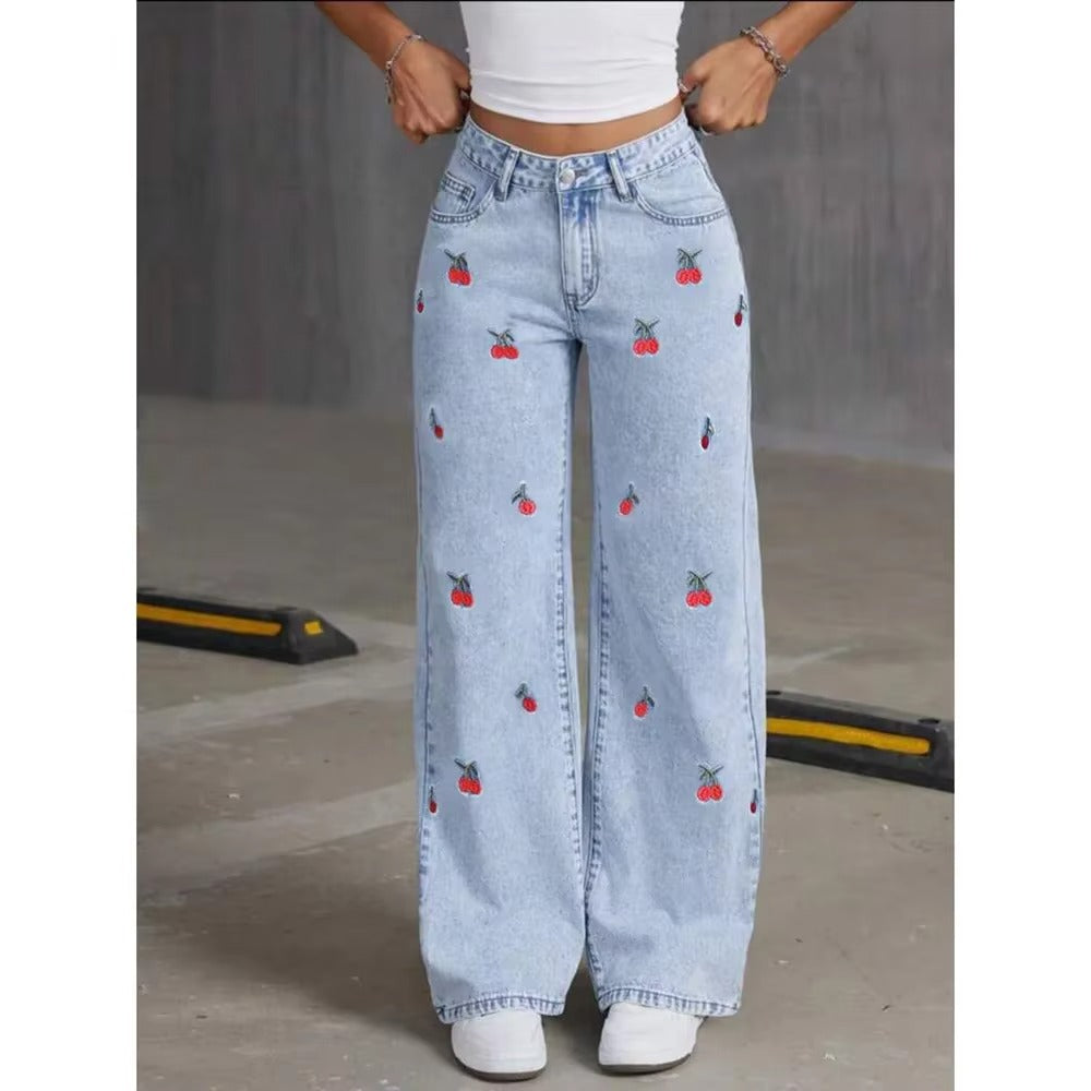 Women's Embroidered High Waist Jeans