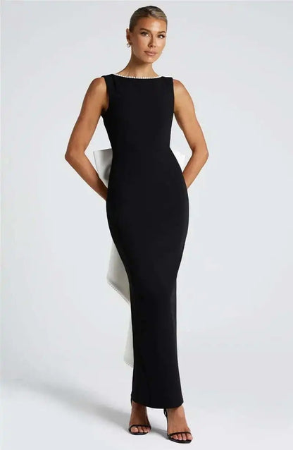 Lorraine Pearl Bow Backless Sexy Maxi Dress