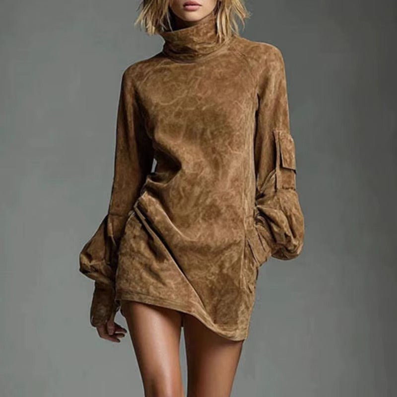 Sexy Turtleneck Slim Pullover Dress with Pockets