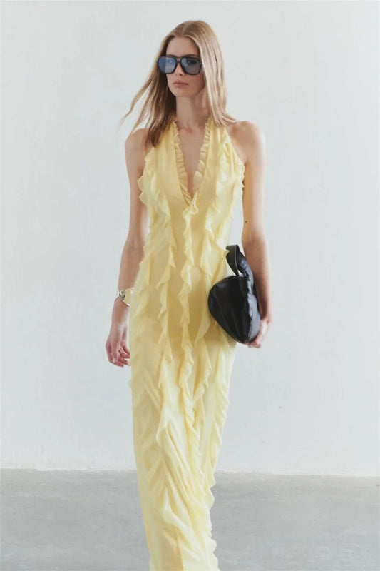 Halter Off-shoulder Ruffle Sexy Maxi Dress