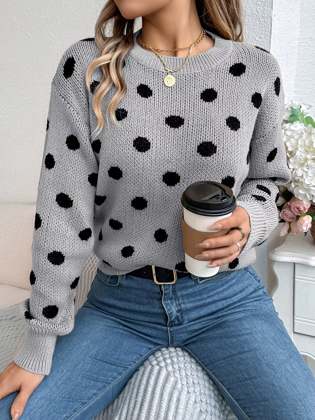 Cozy Casual Lantern Sleeve Round-Neck Pullover