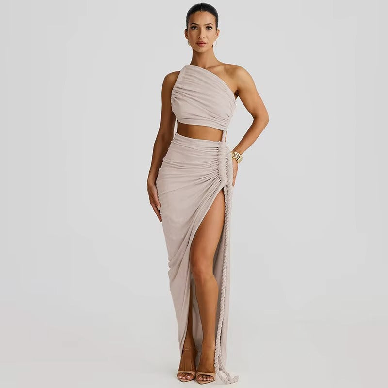 Jennifer  Off-shoulder Thigh High Split Sexy Maxi Dress