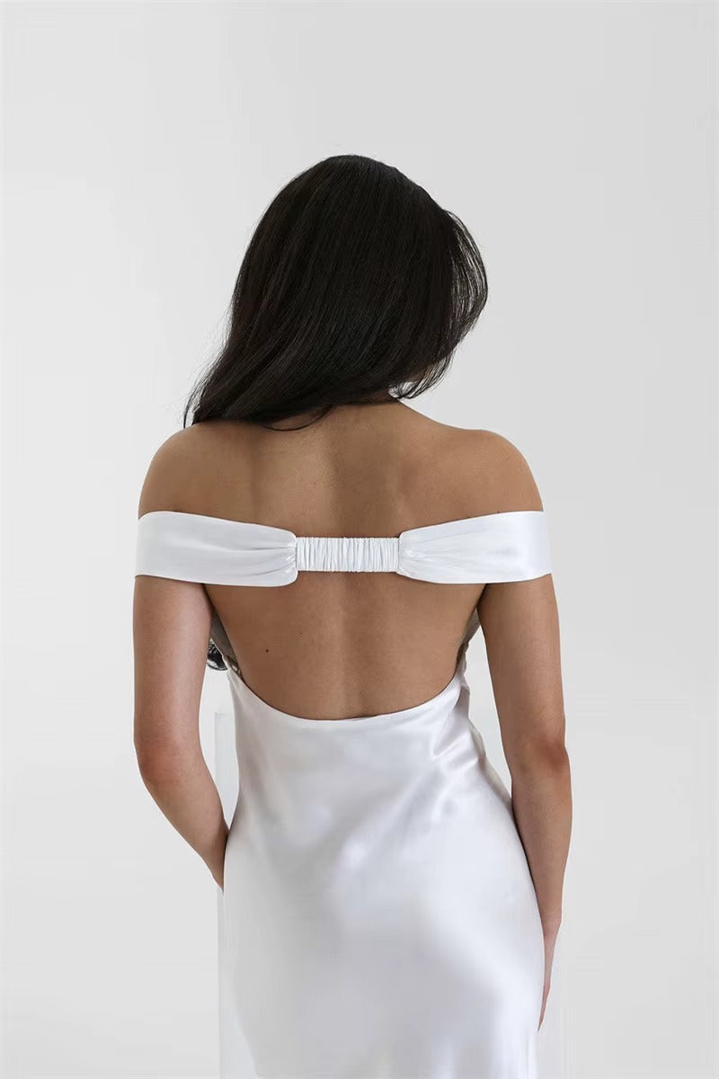 Satin Off-shoulder Backless Sexy Maxi Dress