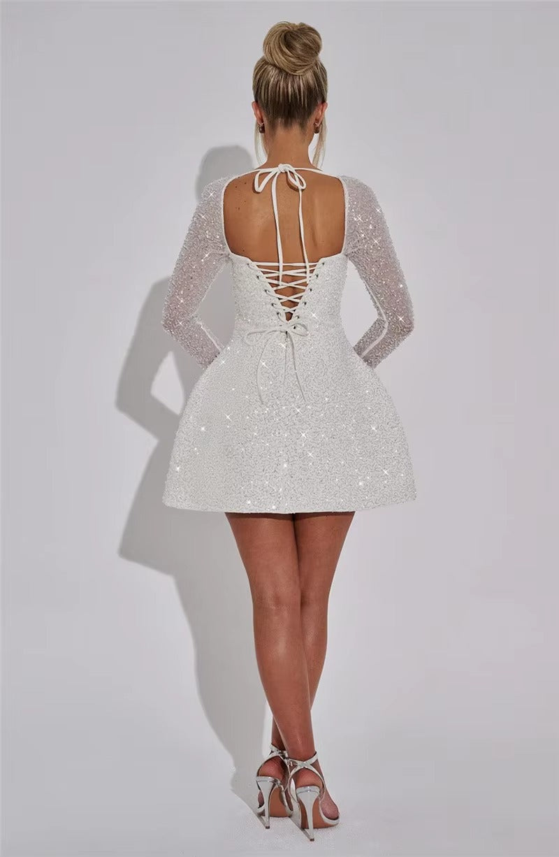 Jenny Sequins Long Sleeve Backless Sexy Mini Dress