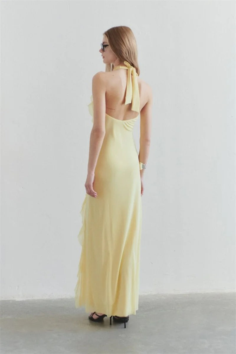 Halter Off-shoulder Ruffle Sexy Maxi Dress