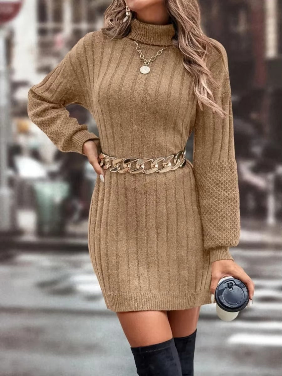 Women's High Neck Loose Casual Sweater Dress