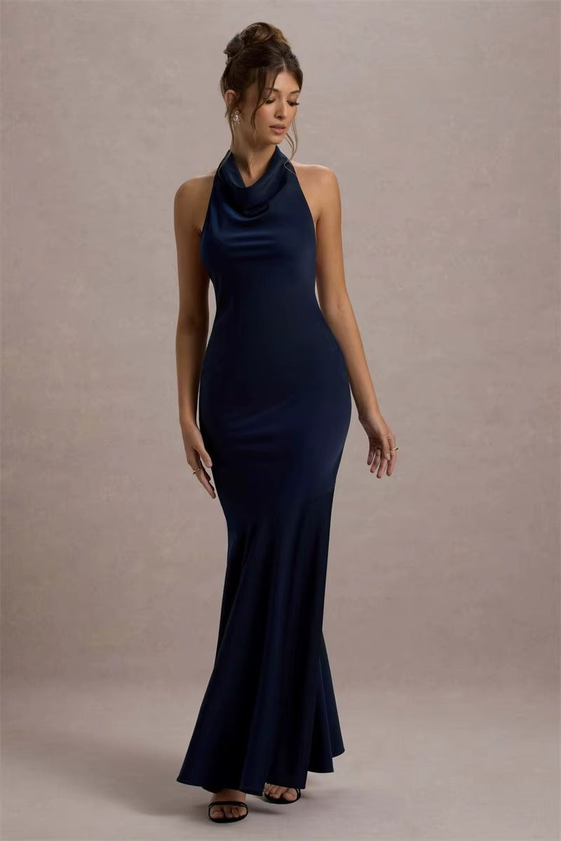 Satin Cowl Neck Sexy Maxi Dress