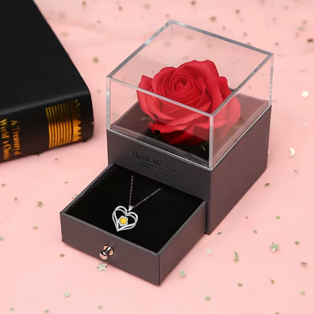 Affordable Permanent Rose Gift Box & Multi Pendant Necklace for Valentine’s Day | US & Worldwide Shipping
