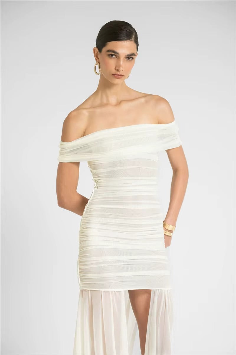 Kelly Mesh Off-shoulder Backless Sexy Maxi Dress