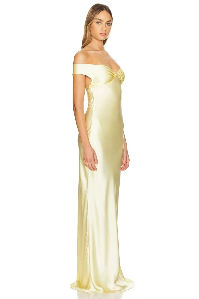 Satin Off-shoulder Backless Sexy Maxi Dress