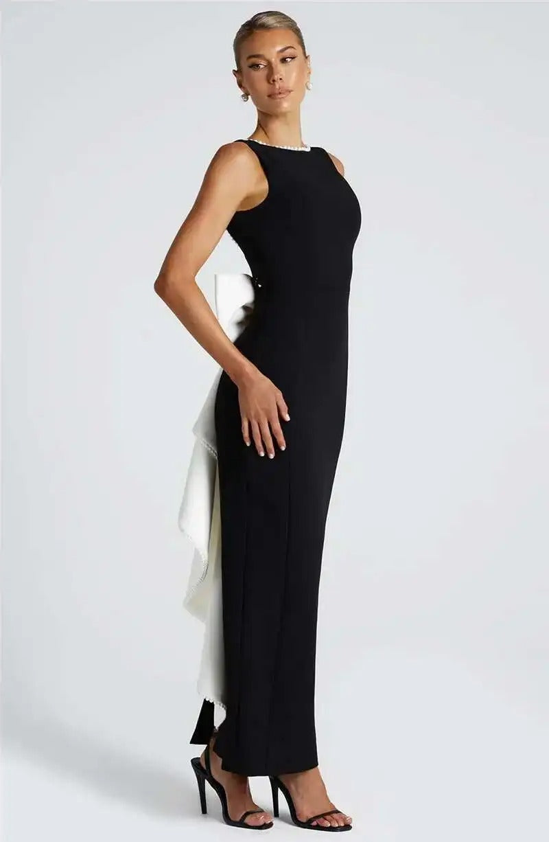 Lorraine Pearl Bow Backless Sexy Maxi Dress