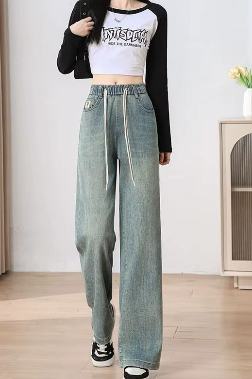 High Waist Elastic Denim Pants for Woman Outfits