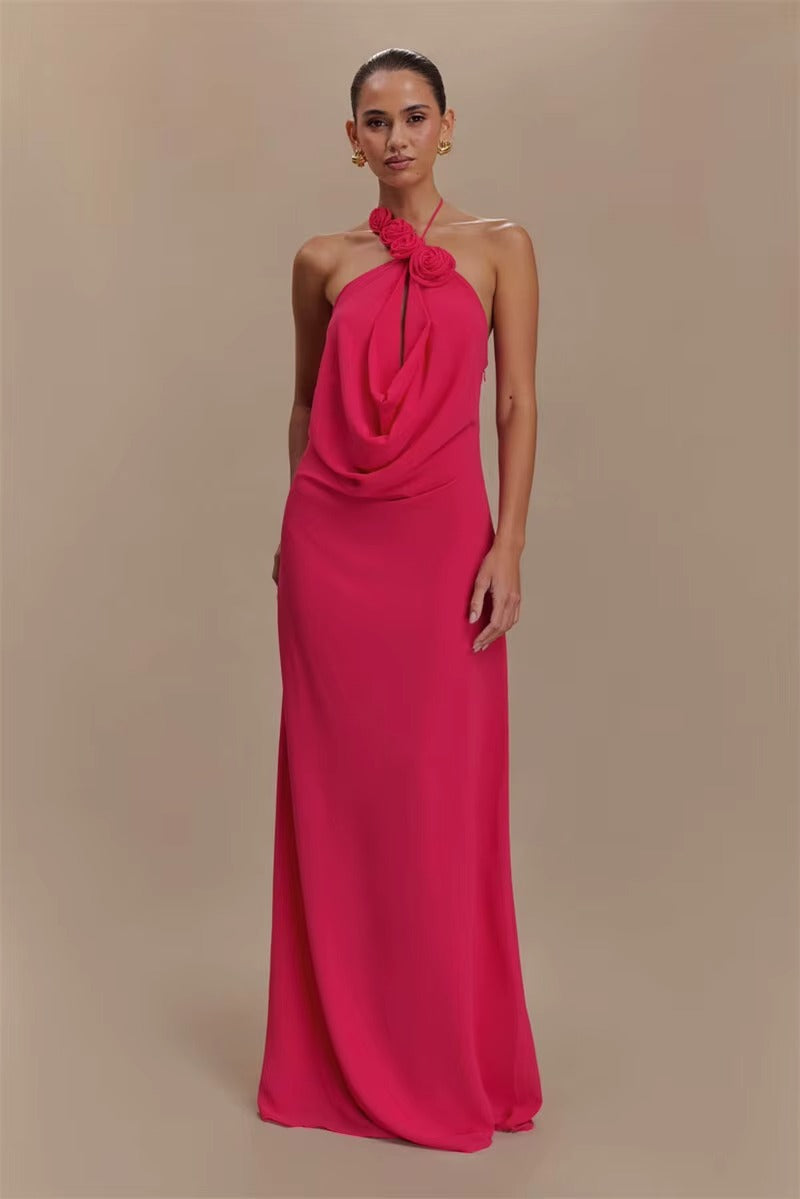 Rose Halter Off-shoulder Sexy Maxi Dress