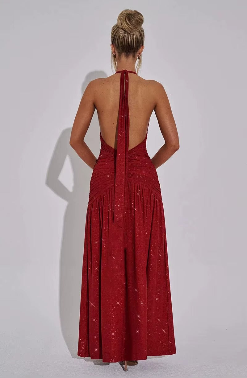 Aimee Glitter Deep V Neck Sexy Maxi Dress