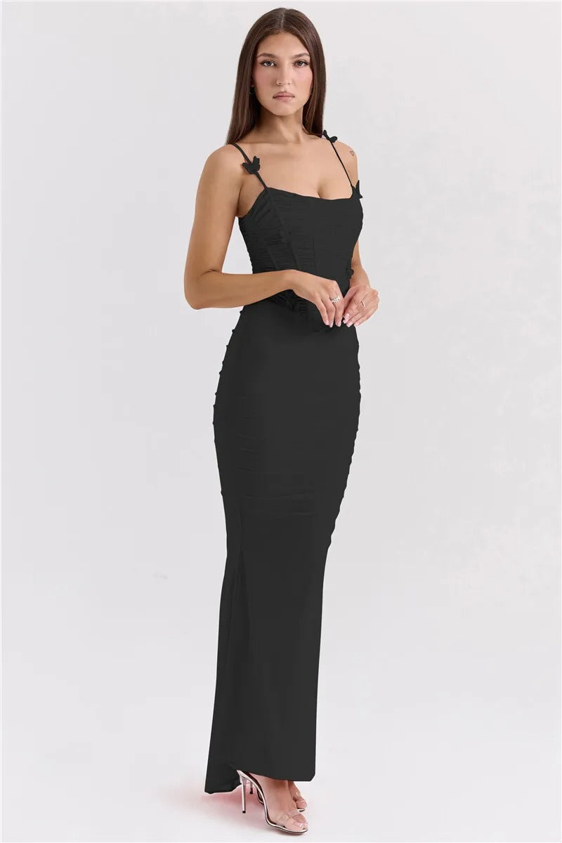 Camille Bow Spaghetti Strap Sexy Maxi Dress