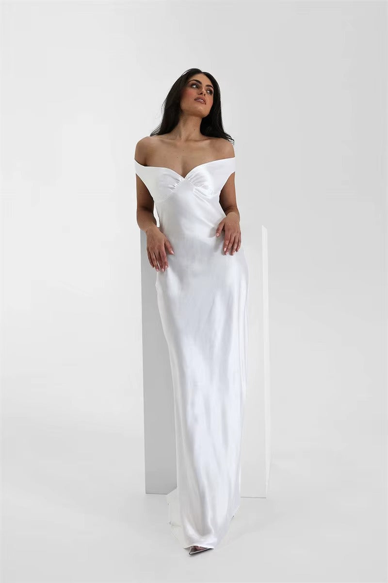 Satin Off-shoulder Backless Sexy Maxi Dress
