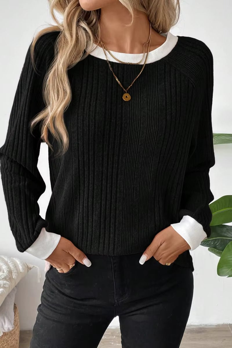 Women's Long Sleeve Knit Solid Color Ribbed Sweater