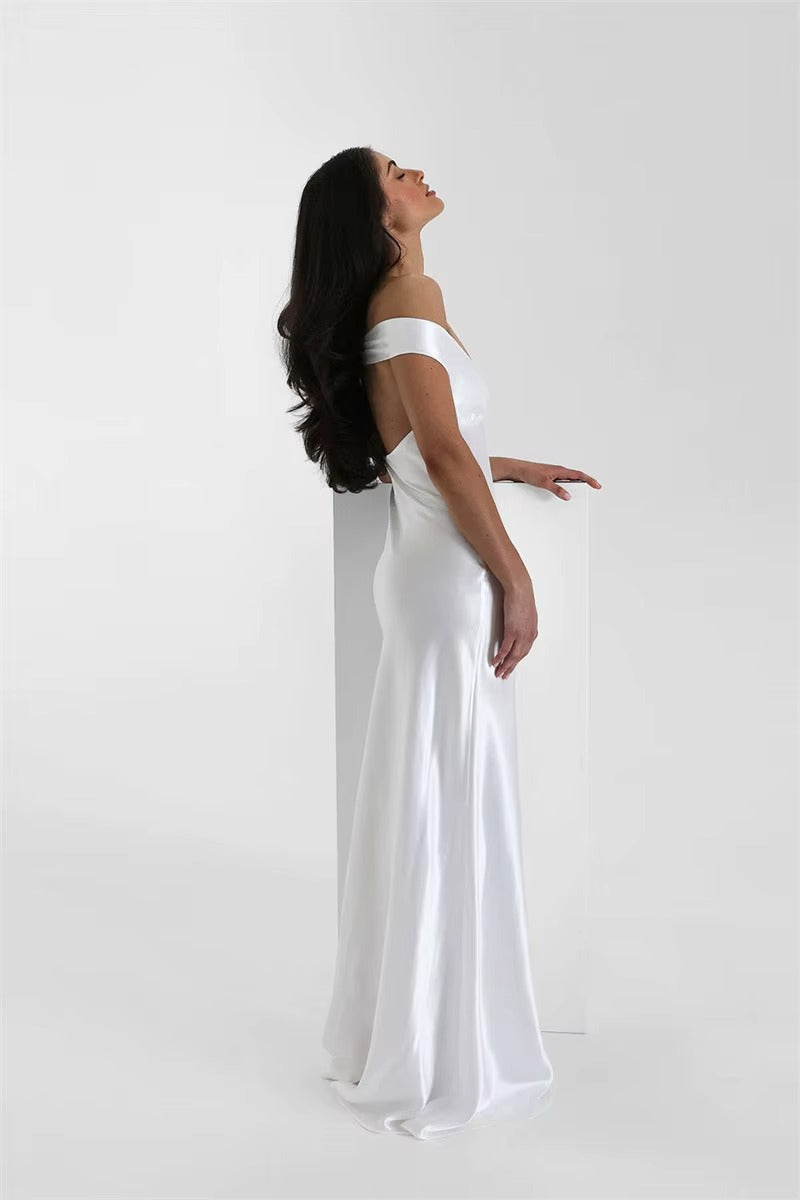 Satin Off-shoulder Backless Sexy Maxi Dress