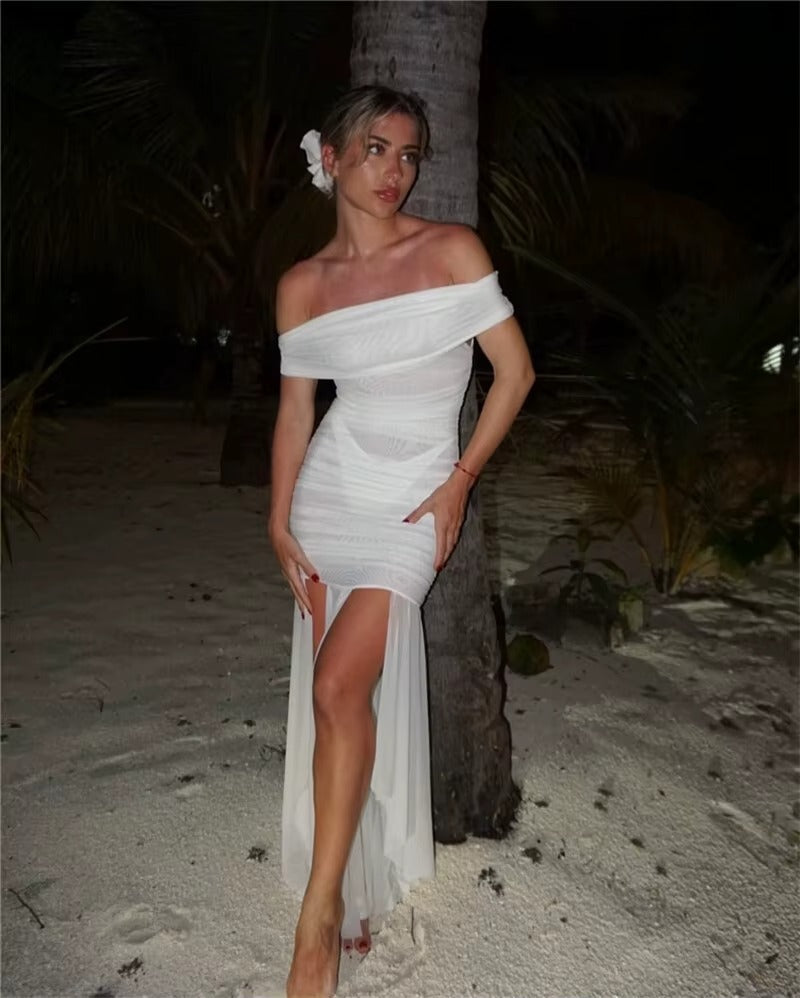 Kelly Mesh Off-shoulder Backless Sexy Maxi Dress