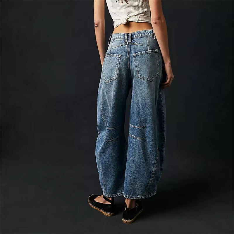 High-Stretch Mid-Rise Barrel Jeans for Women
