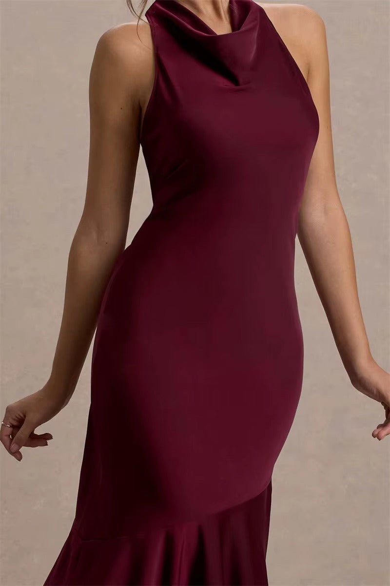 Satin Cowl Neck Sexy Maxi Dress