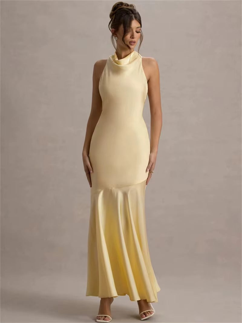 Satin Cowl Neck Sexy Maxi Dress