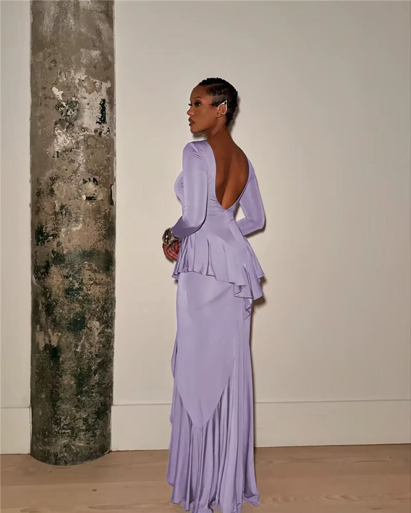 Amanda Backless Ruffled Sexy Maxi Dress