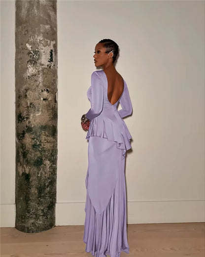 Amanda Backless Ruffled Sexy Maxi Dress