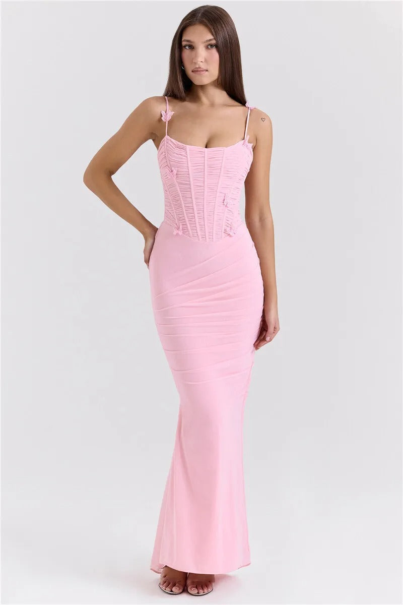 Camille Bow Spaghetti Strap Sexy Maxi Dress