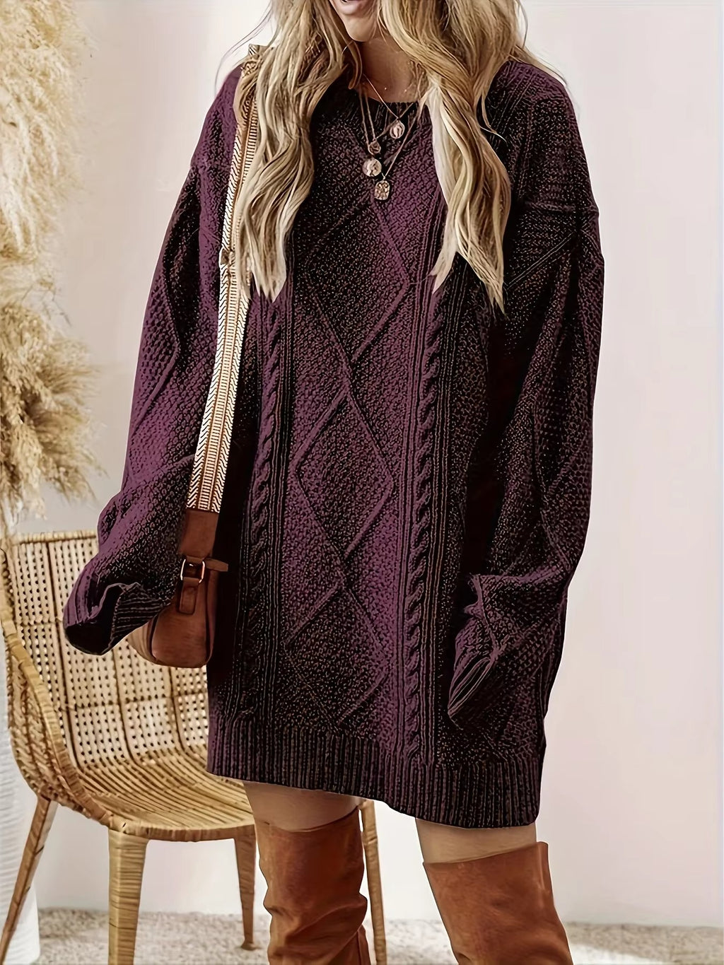 Casual Round Neck Full Sleeve Sweater Dress