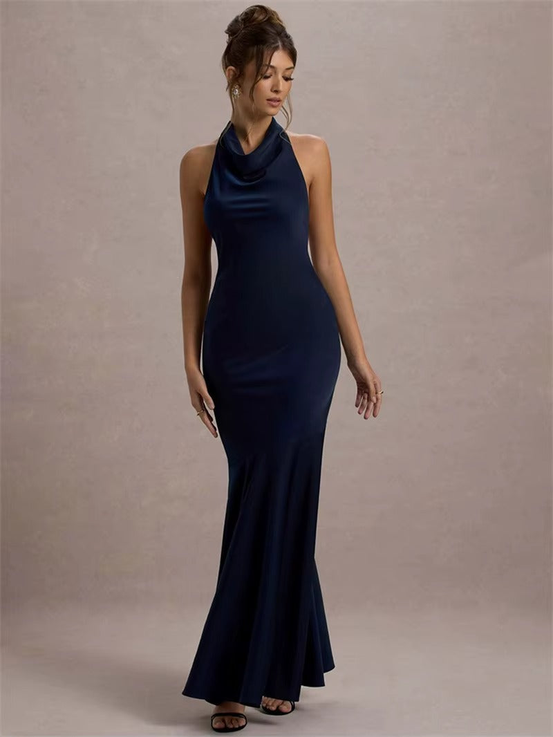 Satin Cowl Neck Sexy Maxi Dress