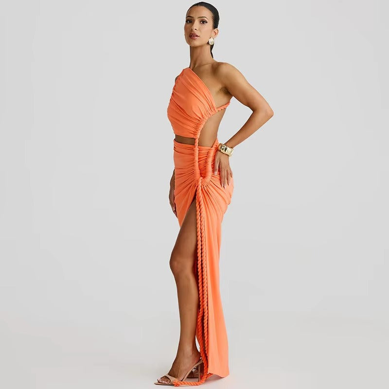 Jennifer  Off-shoulder Thigh High Split Sexy Maxi Dress