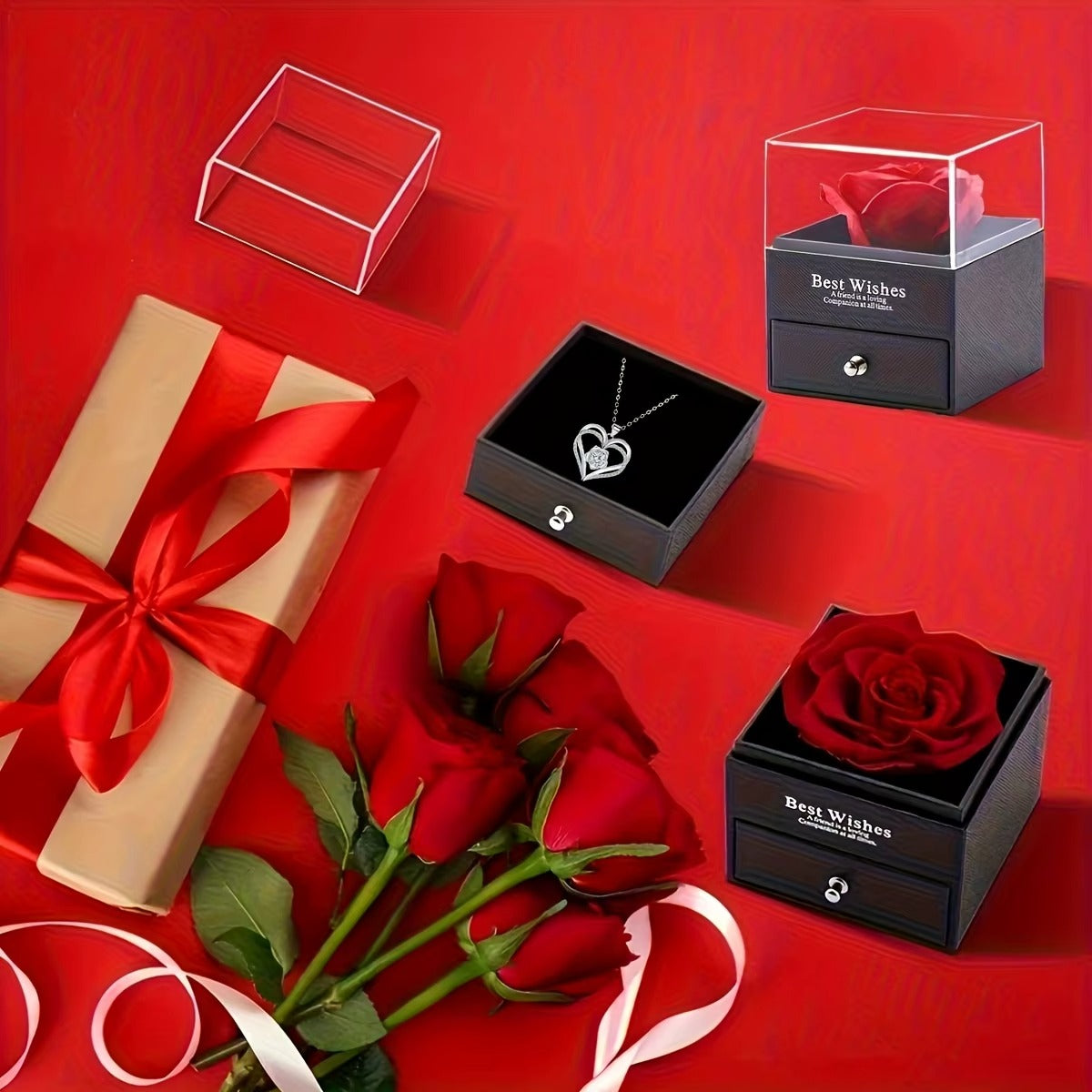 Affordable Permanent Rose Gift Box & Multi Pendant Necklace for Valentine’s Day | US & Worldwide Shipping
