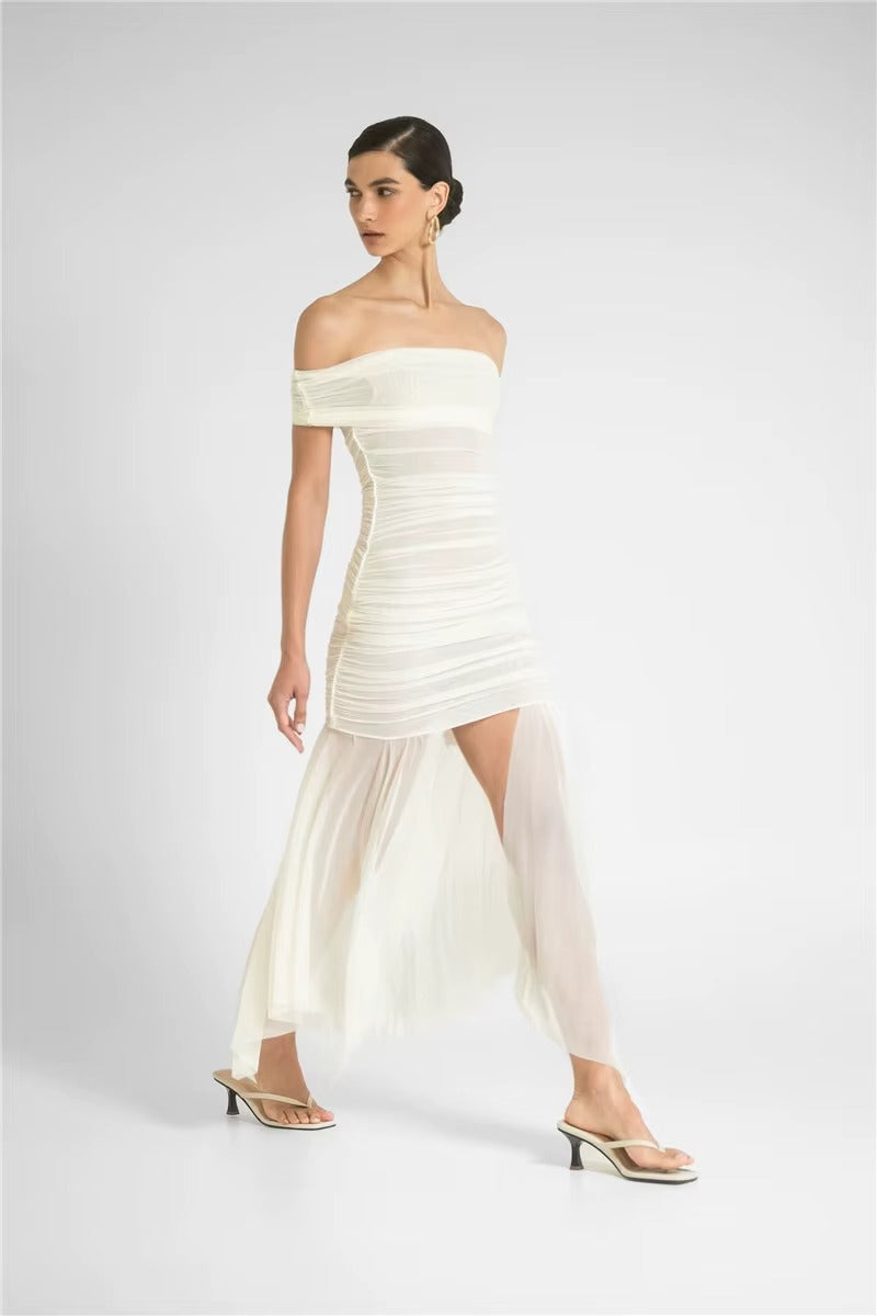 Kelly Mesh Off-shoulder Backless Sexy Maxi Dress