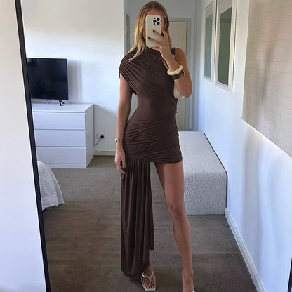 Judith Irregular Draped Ruched Sexy Mini Dress