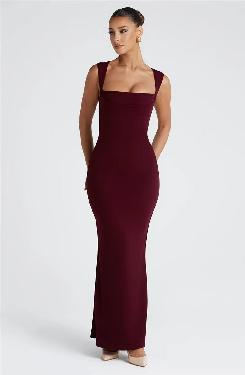 Judith Square Collar Sleeveless Sexy Maxi Dress