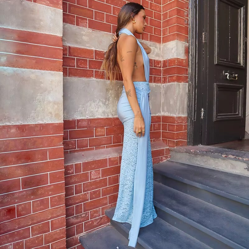 Jennifer Halter Deep V Neck Sexy Maxi Dress