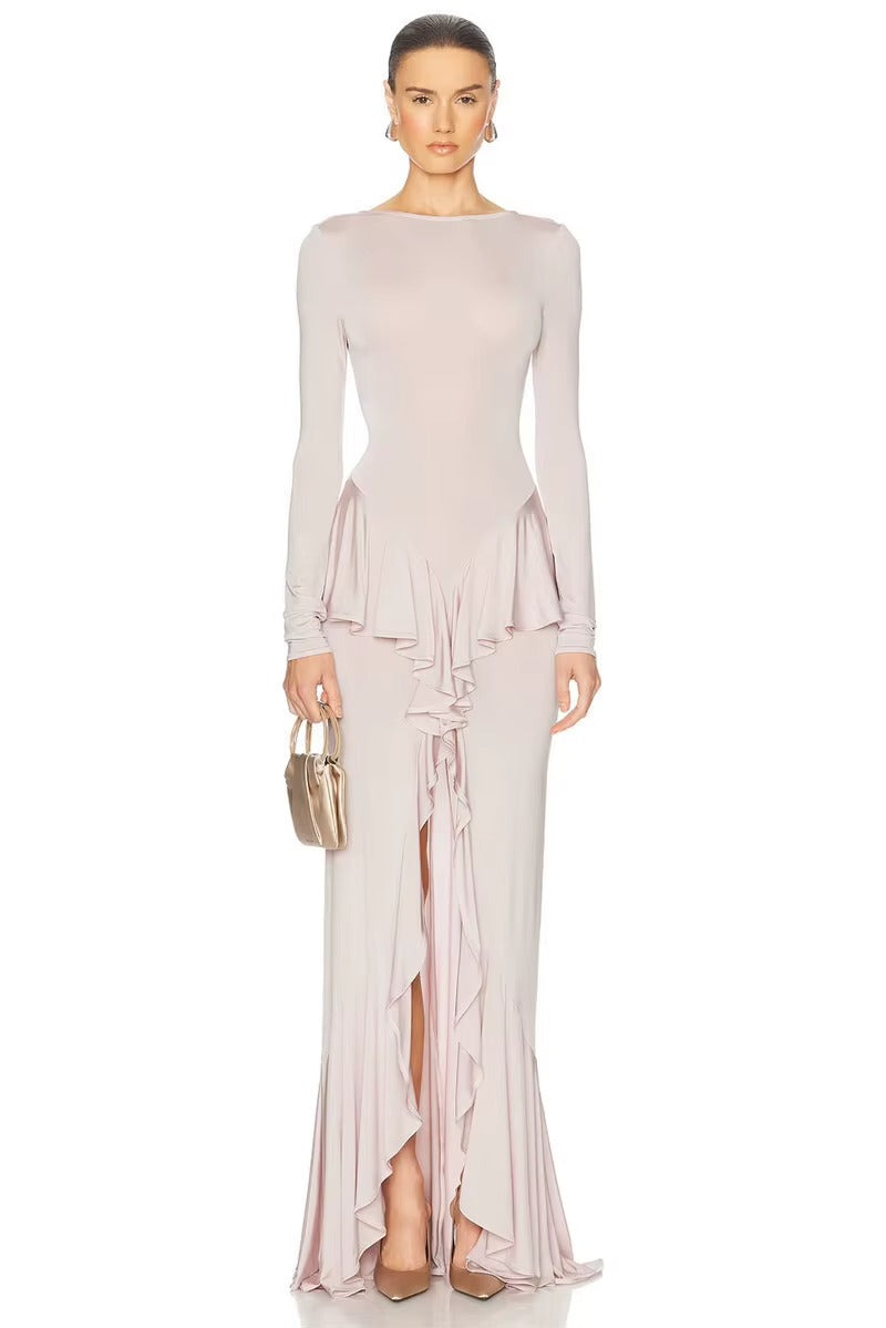 Amanda Backless Ruffled Sexy Maxi Dress