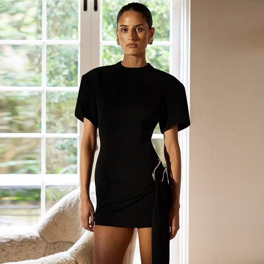 Victoria Short Sleeve Draped Sexy Mini Dress