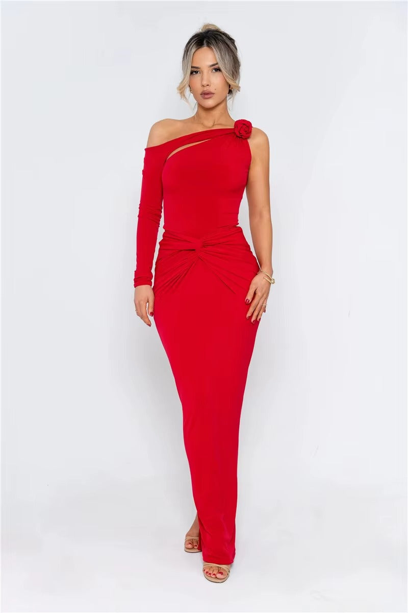 Marilyn Rose One Shoulder Backless Sexy Maxi Dress