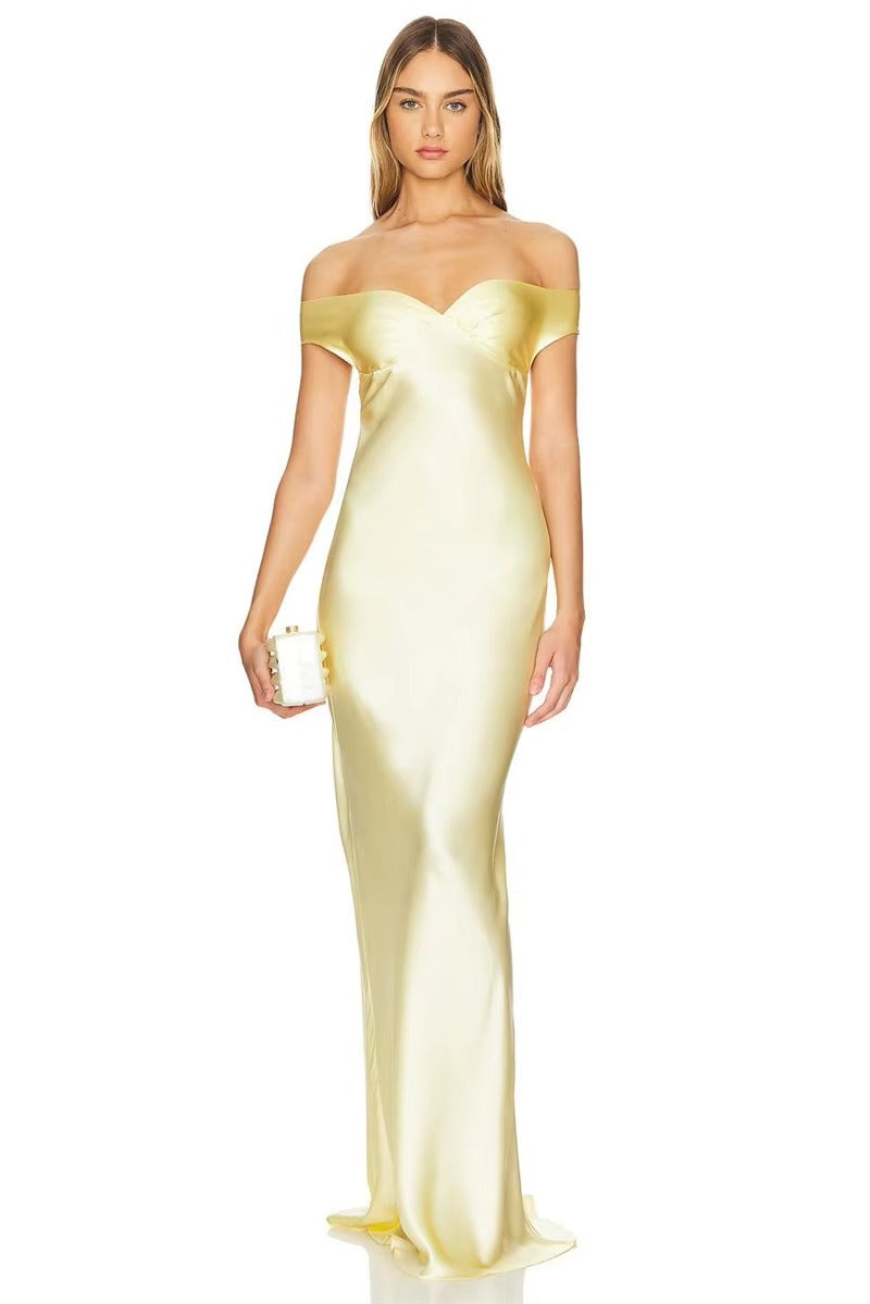 Satin Off-shoulder Backless Sexy Maxi Dress