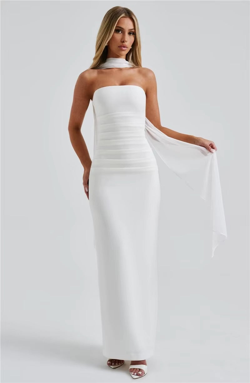 Alyssa Scarf Collar Strapless Sexy Maxi Dress