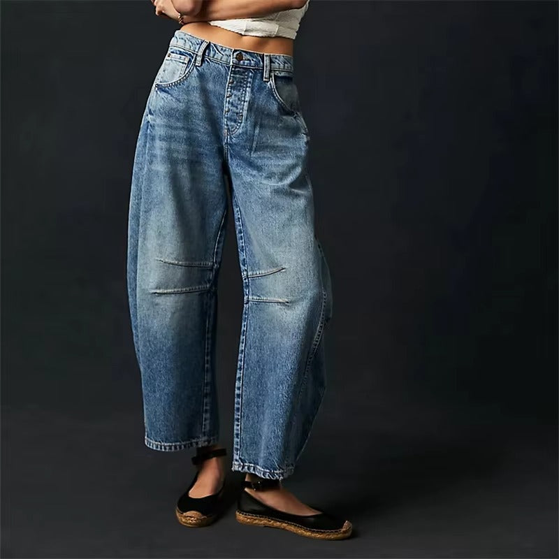 High-Stretch Mid-Rise Barrel Jeans for Women