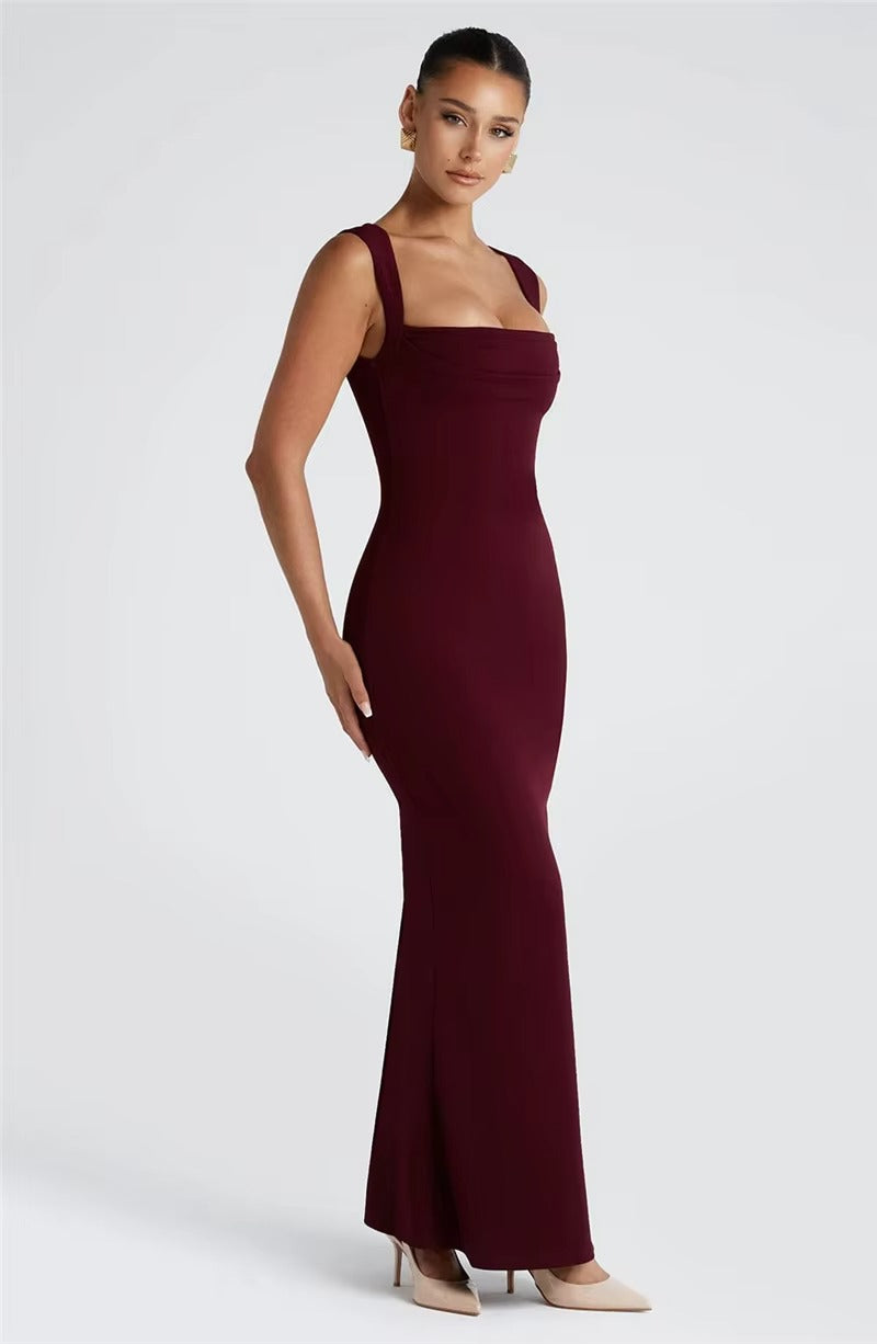 Judith Square Collar Sleeveless Sexy Maxi Dress