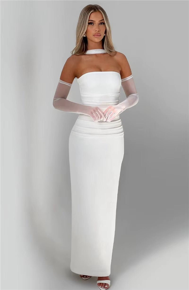 Alyssa Scarf Collar Strapless Sexy Maxi Dress
