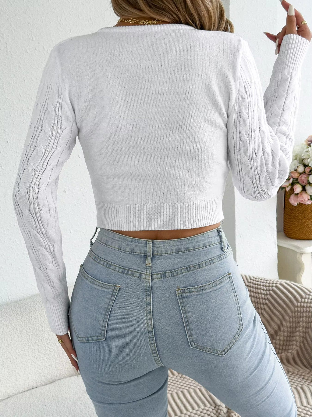 Women's Cable Knit Half Zipper Long Sleeve Sweater