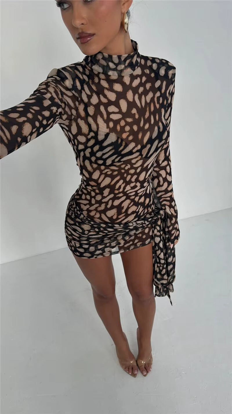 Martha Mesh Leopard Print Sexy Mini Dress
